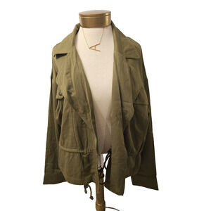 Frye and Co. Lightweight Cropped Olive Green L Jacket Military W/Cottage Detail
